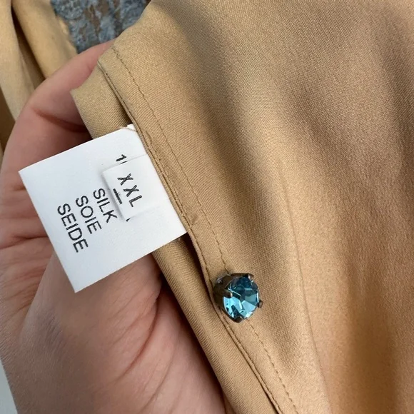 Rosamosario 100% Silk Satin and Chantilly French Lace Camisole Nude and Blue - Picture 6 of 17